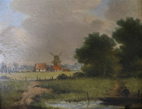 Continental School Windmill in a landscape 16 x 20cm